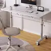 Suporte de Mesa com Manivela Ajustável e Rodas, Estrutura de Suporte Móvel para Mesa de Escritório, Suporte de Mesa Ajustável