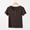 Nueva Camiseta de Verano para Mujer Tencel Lyocell Botones Manga Corta Casual Holgada Adelgazante Versátil Top para Mujer