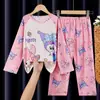 Pijamas para niños, niñas, primavera y otoño, niños, manga larga, finos, dibujos animados, niña pequeña, princesa, estilo occidental, traje de casa para niños grandes