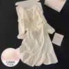 Vestido Pijama Longo Feminino Manga Longa Estilo Princesa com Detalhe Delicado de Renda para Primavera/Outono, Roupa de Casa