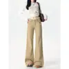Jeans Khaki Americano High Street Micro-Flare para Mulheres Primavera/Outono Cintura Baixa Emagrecimento Não Apertado nas Pernas Emagrecimento Ferradura Calça Longa