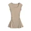 Vestido de temperamento estilo commuter urbano, diseño de nicho, estilo de moda, cintura plisada, color liso, falda slim de línea A para mujer