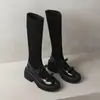 Botas de plataforma de moda con lazo y tacón grueso, botas ajustadas elásticas, nuevas botas altas elegantes y versátiles para otoño/invierno 2026