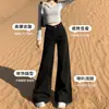 Calça Jeans Boca de Sino Preta Feminina Outono e Inverno 2025 Nova Cintura Alta Emagrecedora Solta Versátil Wide-Leg Comprimento Total