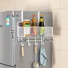 Prateleira de armazenamento lateral para geladeira de cozinha, montada na parede, multifuncional, multicamadas, para armazenar temperos e filme plástico