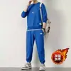 Waffles Terno Casual Masculino Outono e Inverno Moda Solta Calças de manga comprida Desgaste Masculino com um Conjunto de Roupas Bonitas