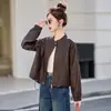 Chaqueta de Cuero Redonda Elegante 2026 para Mujer, Nueva de Primavera y Otoño, Corta, Holgada, Casual, Versátil, Chaqueta Biker para Mujeres Petitas