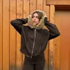 Cárdigan Deportivo con Capucha Otoño Invierno Y2K con Cremallera Borde de Piel Sintética Sencillo Holgado Cotidiano Sudadera con Capucha Moda Chaqueta