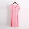 Camisola Modal de Manga Curta para Primavera e Verão com Bojo Pijama Sem Sutiã Peça Única para Casa Vestido Longo