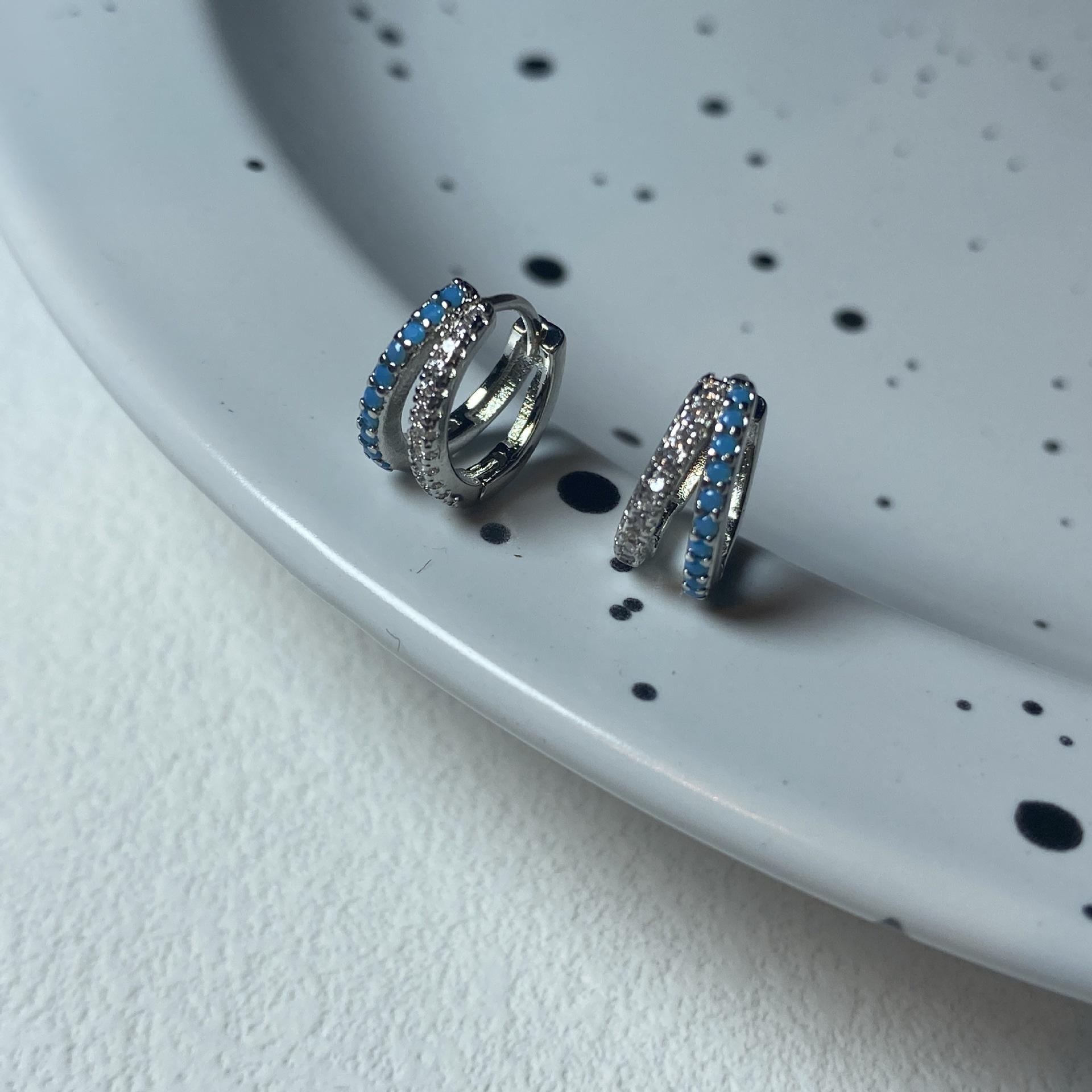 R316#双层蓝色耳扣