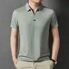 Camiseta Masculina de Manga Curta Cor Sólida Verão 2025 Seda Gelada Sem Costura Jovem e de Meia-Idade Gola Polo Manga Meia Manga Não Amassa
