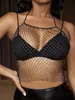 Camisola AYJ Verano Estilo Europeo y Americano Negra Étnica con Almohadillas en el Pecho, Corta, sin Espalda, Ajustada Camiseta sin Mangas DY