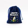 Atacado Sacos de Presente de Doces de Natal Véspera de Natal Embalagem de Maçã Saco de Armazenamento Azul Royal Tecido Flocado Cordão Aba Bolso Calças