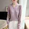Suéter de Punto de Manga Larga con Cuello en V Jaspeado Nuevo Estilo Otoño/Invierno 2026 para Mujer, Suéter de Punto Ribeteado Holgado Versátil, Camiseta Base