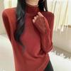 Suéter de Tricô com Gola Alta e Pedrarias Feminino 2024 Outono e Inverno Novo Design Sense Cor Sólida Slim Base Top