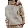 Suéter Amazon para Mujer 2025 Estilo Europeo y Americano Otoño e Invierno Color Sólido Hombros Descubiertos Tejido Ropa para Mujer Transfronteriza