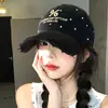 Gorra de Béisbol Negra con Lunares Rasgados para Mujer, Corona Profunda de Moda, Ala Ancha, Aspecto de Alta Gama, Circunferencia de Cabeza Grande, Gorra de Pico Suave