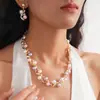 Collar de Encaje con Perlas Artificiales Incrustadas de Pedrería Transfronterizo Europeo y Americano, Cadena de Clavícula Exquisita de Moda y Única, Collar de Lujo Ligero de Gama Alta para Mujer