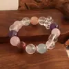 Pulsera bicolor de cristal azul natural y cristal rosa con diseño de oso y rosa, una pulsera blanca de lujo ligero y estilo antiguo fresco.