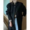Abrigo de Lana Holgado Casual Retro con Botón Oculto y Abertura Trasera, Chic de Dongdaemun Corea, Otoño e Invierno