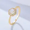 Anillo de Plata de Ley S925 Hexagonal Geométrico con Piedra Lunar Natural Estilo Ins Europeo y Americano Moda para Mujer Anillo de Diseño de Nicho