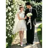 Vestido de Novia Corto de Encaje Vintage para Registro, Hermoso Vestido de Novia Corto para Compromiso y Boda