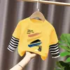 Camiseta de Manga Larga de Moda para Niños 2026 Primavera/Otoño Estampado de Dibujos Animados para Niños Algodón Puro Transpirable Cuello Redondo Top Camiseta Moderna