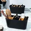 Caja de almacenamiento compartimentada de bambú y madera, soporte de escritorio desmontable para cepillos de dientes, soporte para pasta de dientes, organizador de papelería y control remoto, almacenamiento para baño