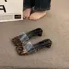 Sandalias de Punta Descubierta y Cuadrada Brillantes de Gama Alta Zapatos de Playa 2025 Nuevas Sandalias Planas Slip-On con Pedrería Estilo Francés para Mujer