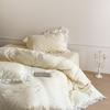 Juego de Cuatro Piezas de Algodón Seersucker Coreano Textura de Corazón Femenino Estilo Crema Encaje Algodón Puro Sábanas y Fundas de Edredón Ropa de Cama