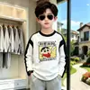 Camiseta de Manga Larga con Bloques de Color de Algodón Puro para Niños Primavera y Otoño Capa Base Nuevo Estilo Atractivo Versátil Estampado Top de Manga Raglán Moderno