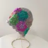 23 sombrero de mezcla hecho a mano para otoño e invierno, color degradado, flor tridimensional, doble capa, cálido, sombrero hecho a mano para mujer, gorro de punto