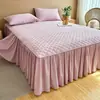 Falda de Cama Acolchada de Algodón Lavado Pieza Única 2024 Nuevo Algodón Puro Engrosado Color Sólido Colcha Sábana Funda de Almohada Juego de Tres Piezas