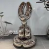 Decoração de Chão Criativa Espelhada Gota d'Água para Interior Pequenos Enfeites Sala de Estar Entrada Escultura de Arte Abstrata em Aço Inoxidável