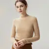 Suéter de punto 100% cachemir puro de cuello semi-alto, corte ajustado, para mujer, capa base de otoño e invierno para commuting, jersey de manga larga