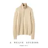 Nuevo Otoño/Invierno 100% Cachemir Puro Suéter de Punto Trenzado con Media Cremallera y Cuello Alto de Manga Larga Tejido Grueso Top Base