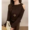 Nueva colección de principios de otoño de 2026: Suéter de punto calado, hombros descubiertos, corte relajado para mujer, con un diseño holgado, ligero y elegante, top de manga larga