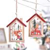 Decoración navideña Árbol de Navidad Anciano Muñeco de nieve Ciervo Casa hueca de madera Colgante Árbol de Navidad impreso de madera Colgante