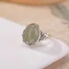 Anillo Yilu Plata de Ley S925 Jade Hetian Jade de Agua Clara Lapislázuli Flor de Ciruelo Vintage Desgastado Cabujón Anillo Abierto