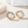 Brincos de Cobre em Formato Oval com Incrustações de Zircônia, Banhados a Ouro, Brincos Elegantes com um Toque Francês de Luxo, Fornecimento Direto do Fabricante, Brincos Atacado
