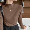 Camiseta Básica de Modal con Cuello Alto para Mujer Primavera, Otoño e Invierno Nueva Ajuste Slim Interior Color Puro Manga Larga Camiseta Top Ins Otoño