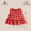 Camisa de Muñeca a Cuadros Rojos para Bebé Niña, Nuevo Estilo de Verano, Camiseta sin Mangas de Algodón Transpirable y Amigable con la Piel para Bebés y Niños Pequeños, Ropa para Niños