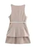 2025 Verano Nuevo Moda Europea y Americana Elegante Entallado Cintura Adelgazante Look con Cinturón Vestido Chaleco sin Mangas Falda Corta para Mujer