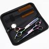 Conjunto de tesouras de cabeleireiro personalizadas coloridas de 6,0 polegadas (tesoura plana + tesoura de dentes + bolsa + óleo de manutenção + pente regulador)