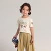 Pudding Haru Roupas Infantis Meninas Manga Curta Verão 2025 Novo Estilo Versátil Infantil Estampa de Desenho Animado Gola Redonda Camiseta