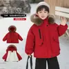 Parka Roja para Niños Chaqueta de Algodón Nuevo Disfraz de Año Nuevo para Niños Traje de Esquí para Niños Ropa de Invierno Acolchada de Algodón