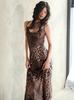 Estilo Europeu e Americano 2025 Novo Vestido de Festa Sexy Feminino Moda Estampa de Leopardo Costas Nuas Alcinha Vestido para Mulheres