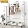 Estante de Ropa de Piso Negro Doble Barra con Ruedas Perchero Móvil para Ropa Interior Balcón Engrosado Engrosado Perchero
