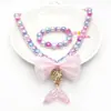Nuevo Colgante de Cola de Sirena Collar de Perlas para Niños Pulsera Traje de Mujer Escamas de Pez Brillantes Lazo Primera Joyería