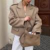 Traje Gris para Mujeres que Viajan al Trabajo Transfronterizo Diseño Otoño e Invierno 2026 Chaqueta de Traje de Lana con Hombros Acolchados Ropa para Mujeres